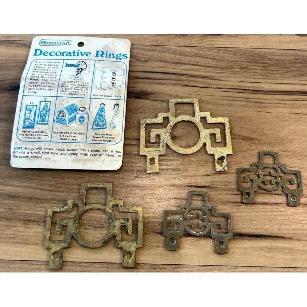 Vintage Homecraft Decorative Brass Rings Drawer Pulls Handles Lot of 4 + 3 NOS